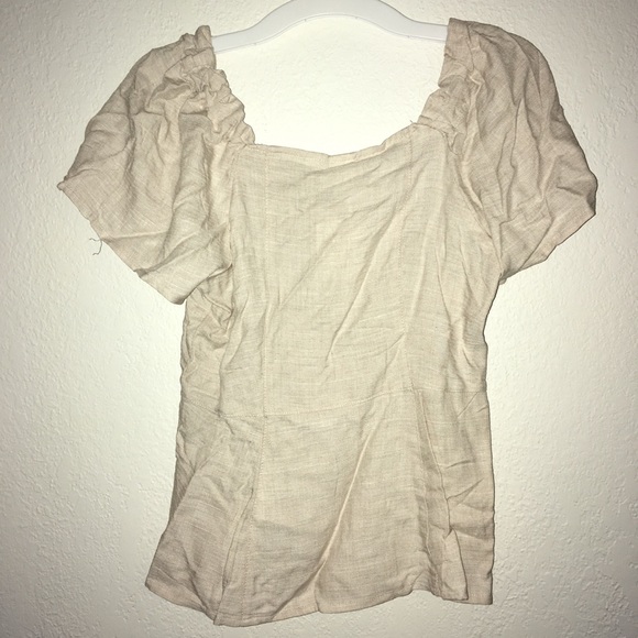 NWT tan linen button down short sleeve top size xxs - Picture 3 of 5